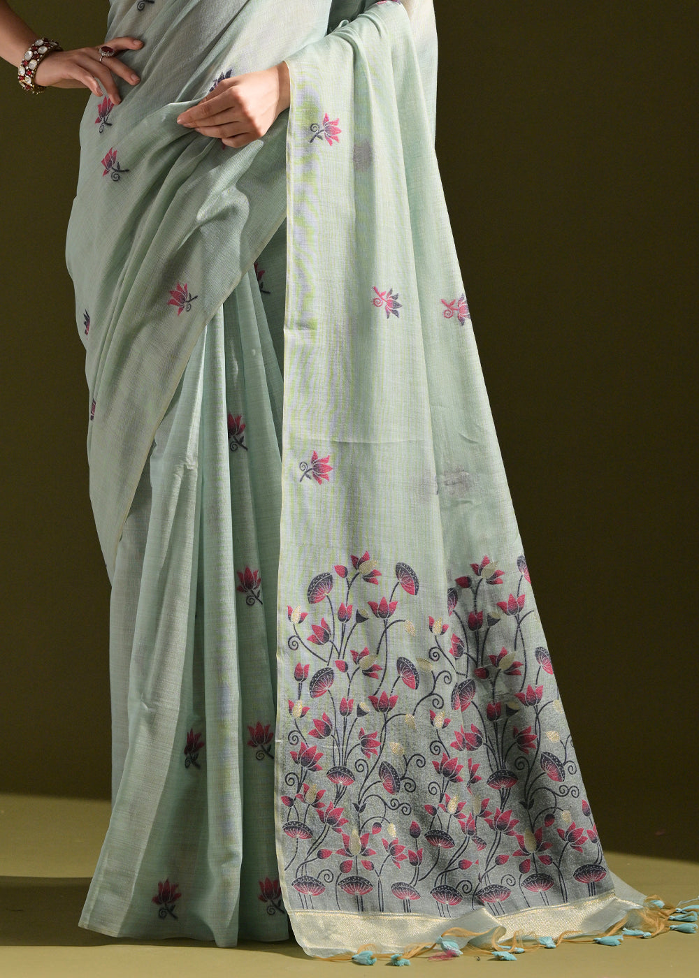 Light Blue Lotus Thread Woven Muga Cotton Saree for Breezy Summers