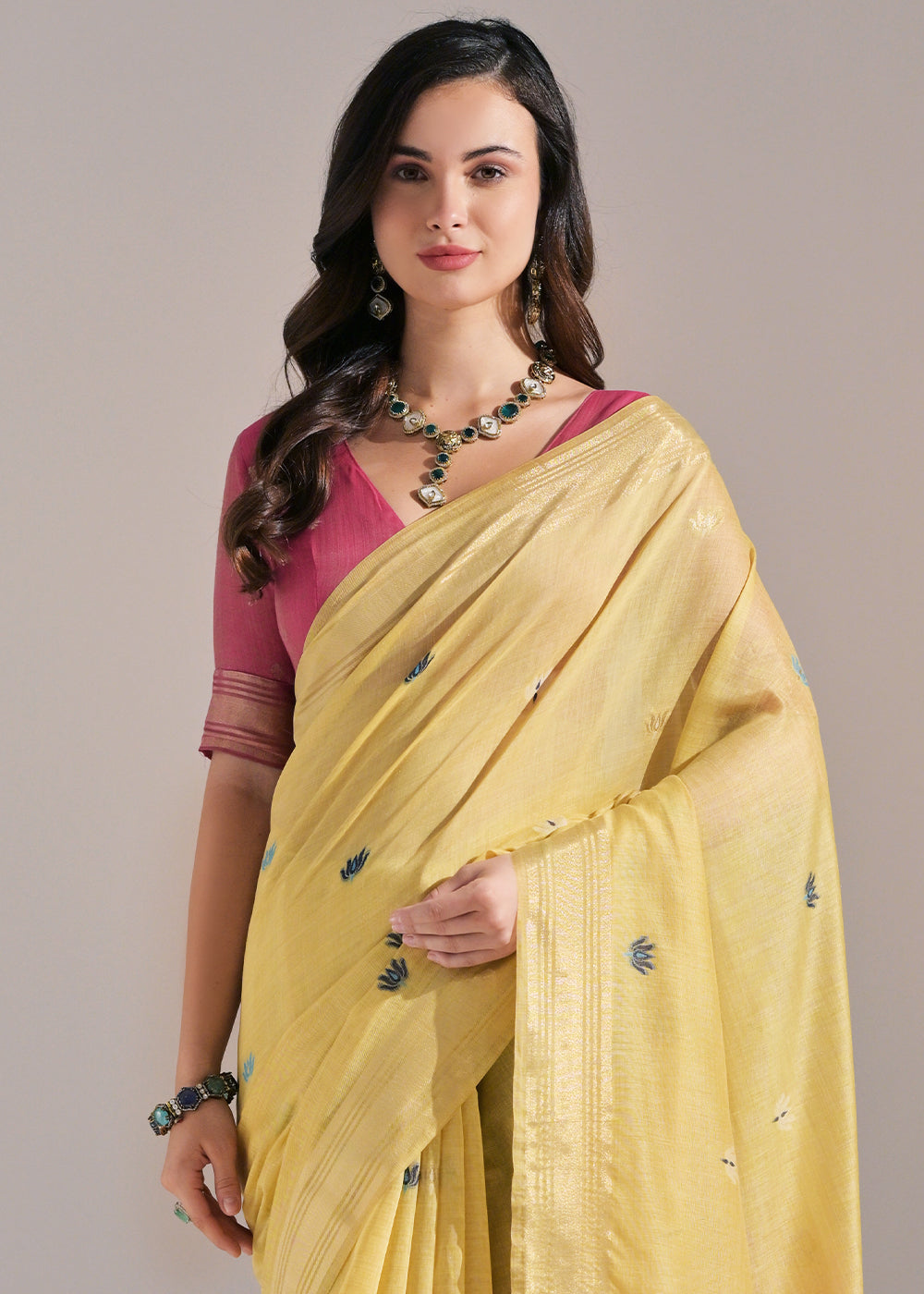 Lemon Yellow Muga Cotton Saree with Intricate Designer Pallu & Butti Weaves