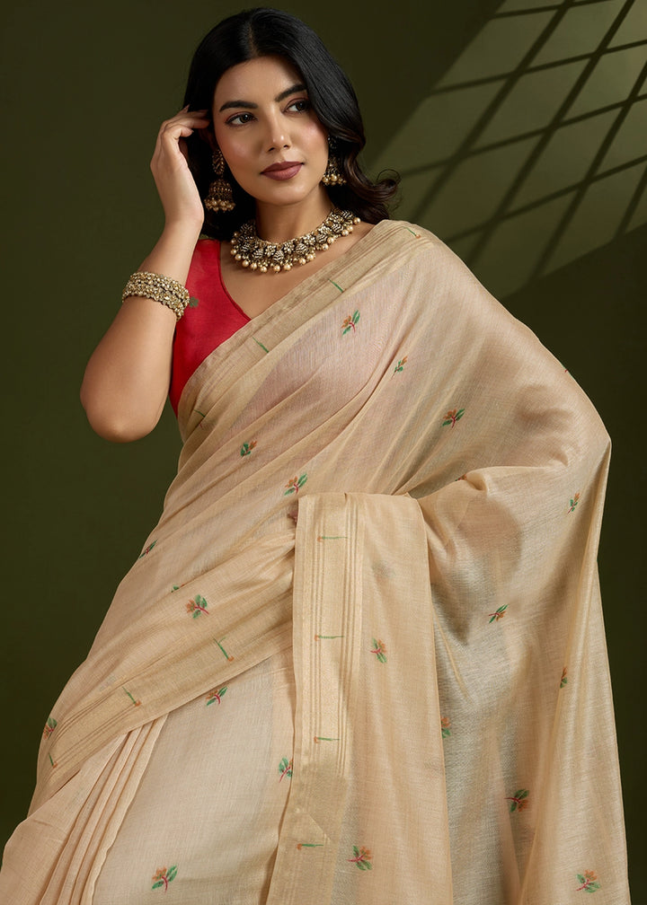 Beige Brown Muga Cotton Saree Adorned with Woven Zari Paithani Pallu