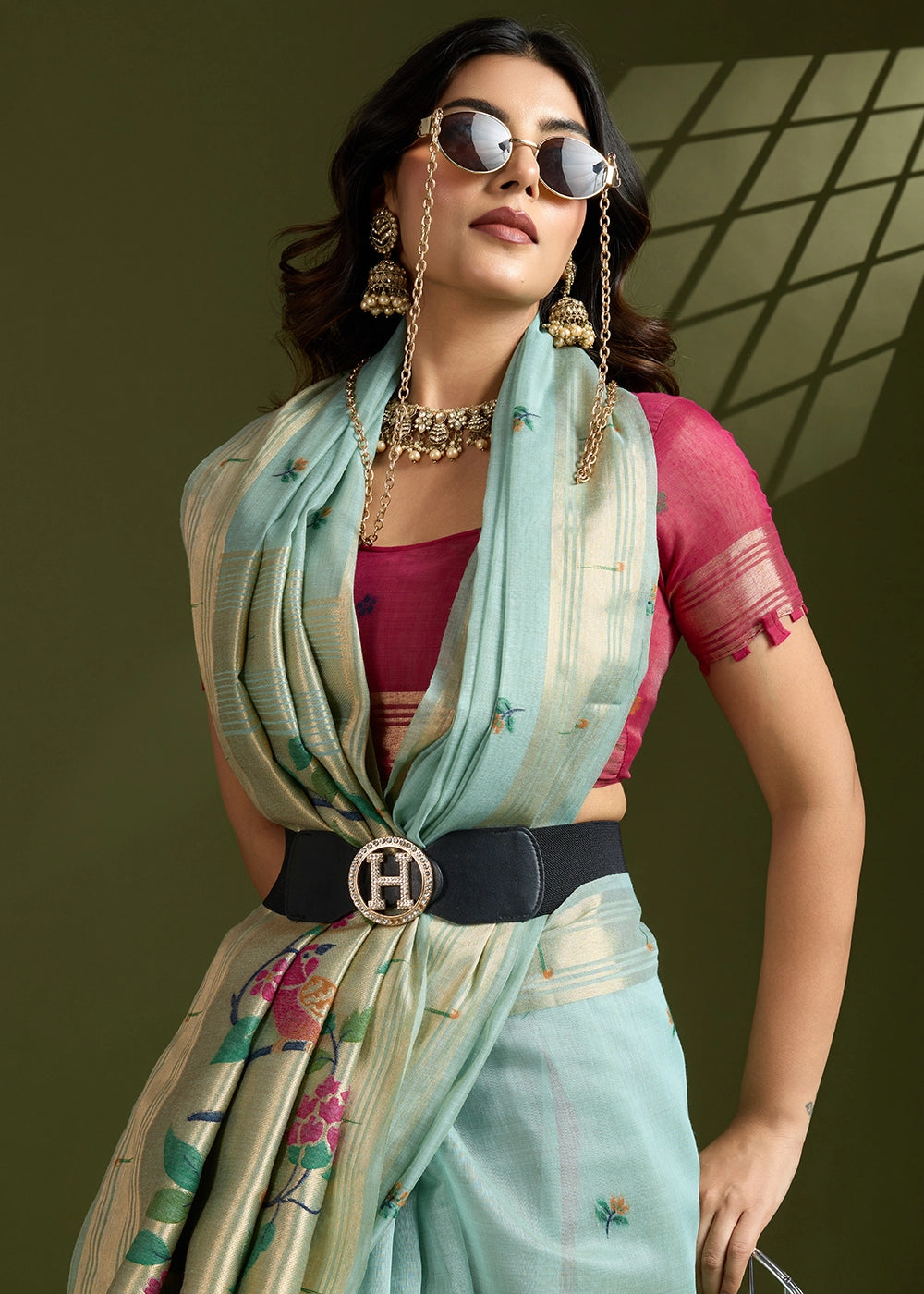 Light Blue Muga Cotton Saree Adorned with Woven Zari Paithani Pallu