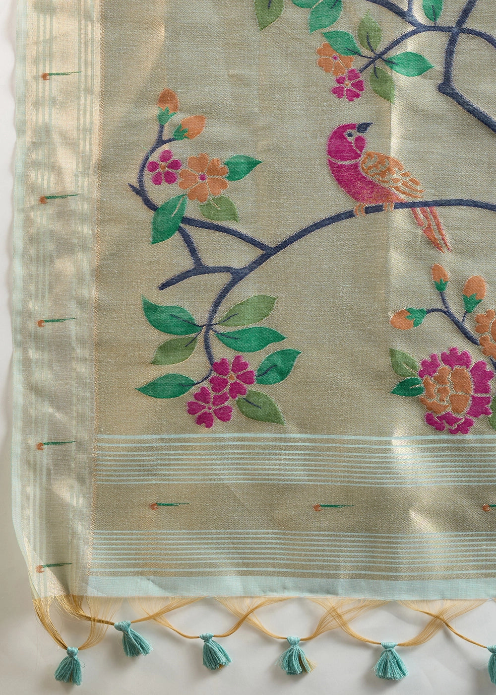 Light Blue Muga Cotton Saree Adorned with Woven Zari Paithani Pallu