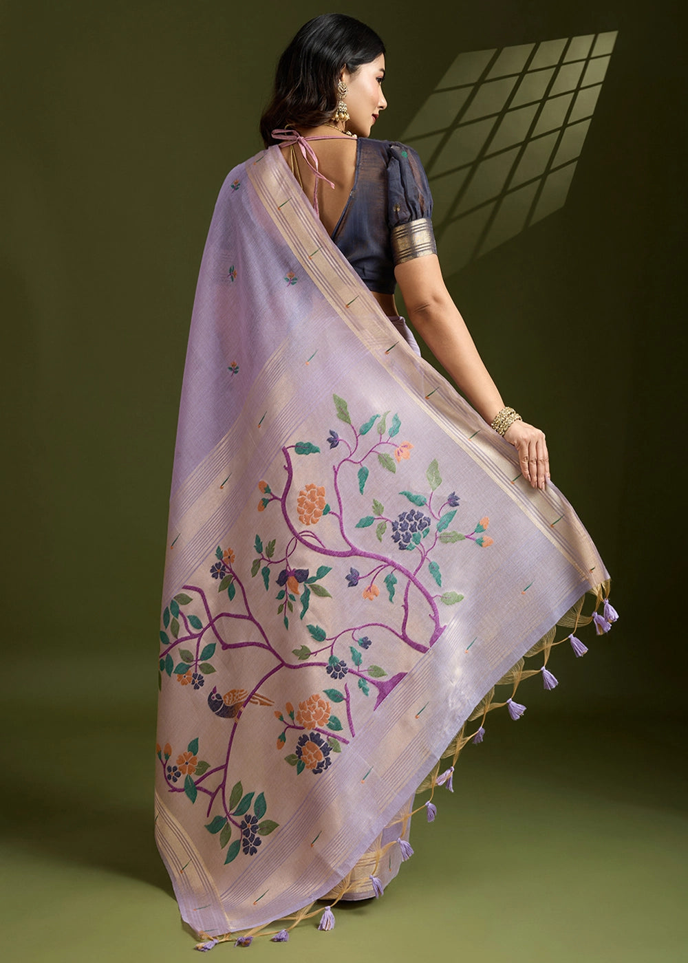 Lavender Purple Muga Cotton Saree Adorned with Woven Zari Paithani Pallu