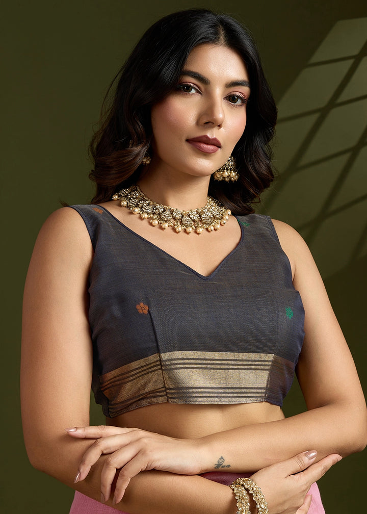 Shades Of Pink Muga Cotton Saree Adorned with Woven Zari Paithani Pallu