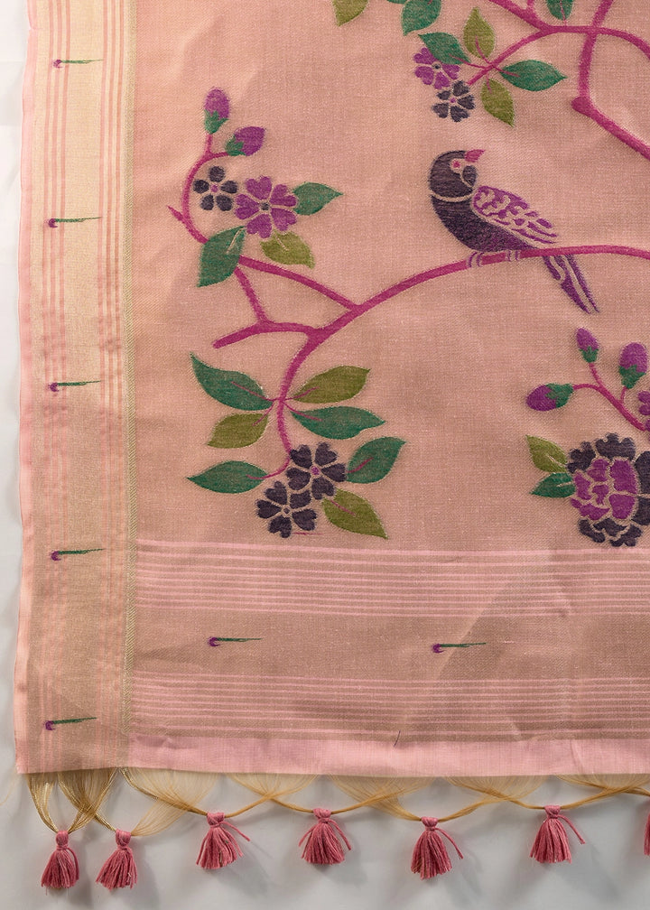 Shades Of Pink Muga Cotton Saree Adorned with Woven Zari Paithani Pallu