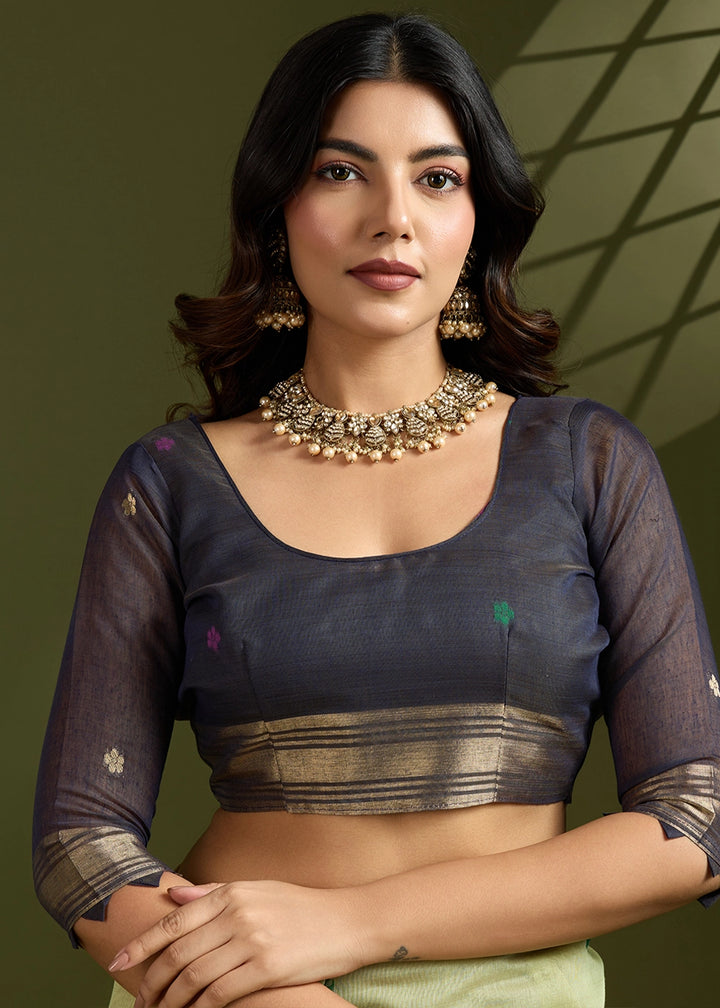 Pista Green Muga Cotton Saree Adorned with Woven Zari Paithani Pallu