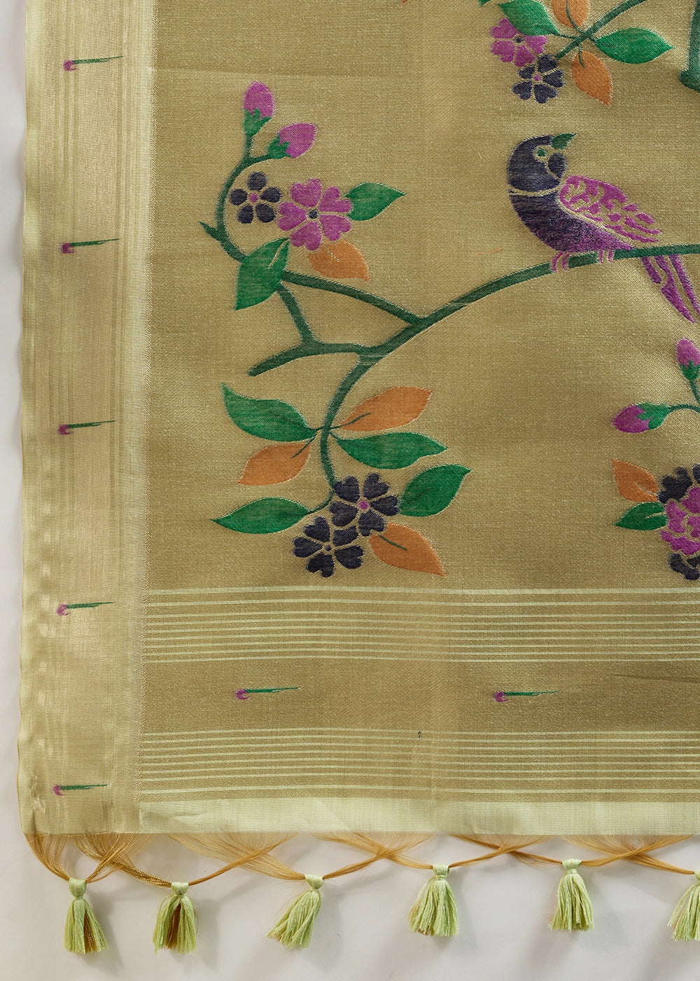 Pista Green Muga Cotton Saree Adorned with Woven Zari Paithani Pallu