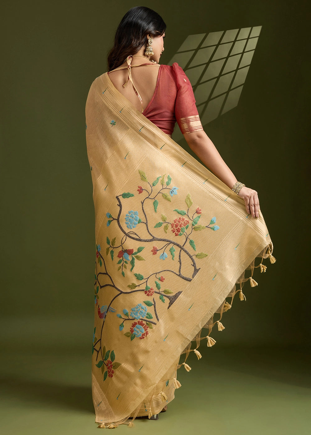 Light Yellow Muga Cotton Saree Adorned with Woven Zari Paithani Pallu