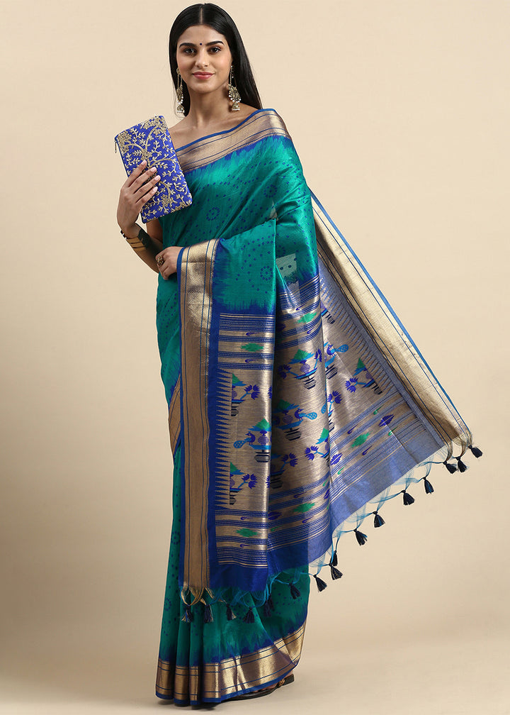 Turquoise Blue Bandhani Paithani Silk Saree with Exquisite Zari Pallu