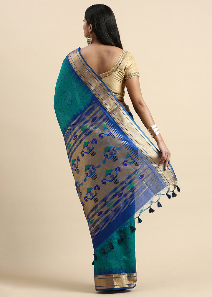 Turquoise Blue Bandhani Paithani Silk Saree with Exquisite Zari Pallu