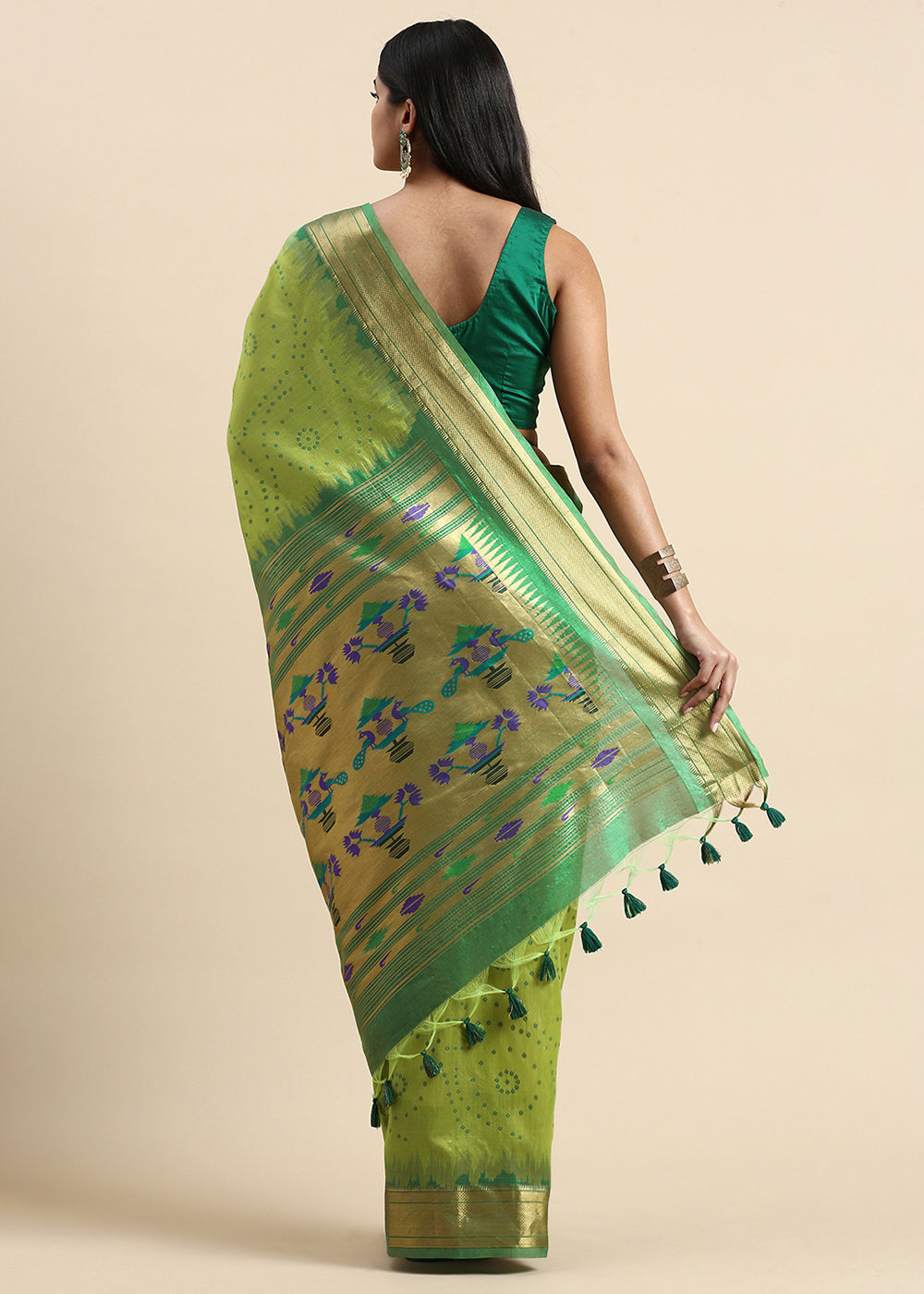 Lime Green Bandhani Paithani Silk Saree with Exquisite Zari Pallu