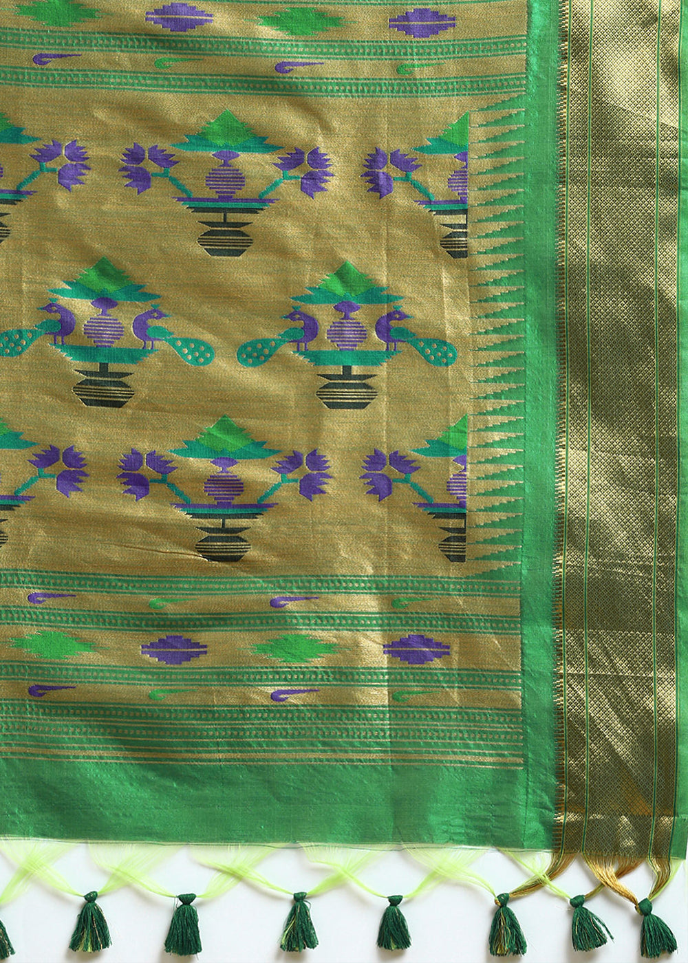 Lime Green Bandhani Paithani Silk Saree with Exquisite Zari Pallu