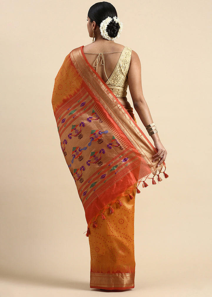 Shades of Orange Bandhani Paithani Silk Saree with Exquisite Zari Pallu