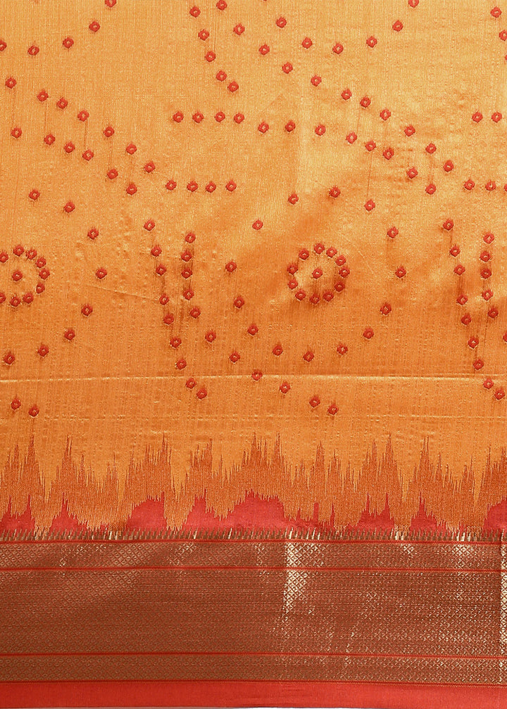 Shades of Orange Bandhani Paithani Silk Saree with Exquisite Zari Pallu