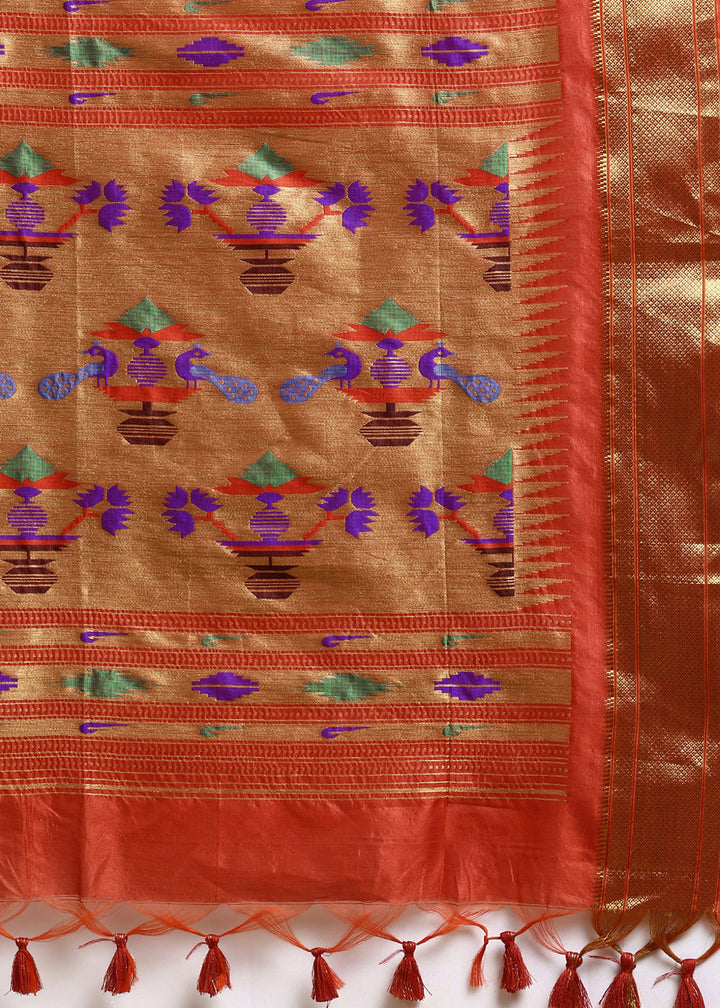 Shades of Orange Bandhani Paithani Silk Saree with Exquisite Zari Pallu