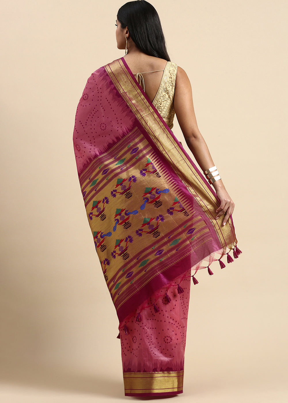 Neon Pink Bandhani Paithani Silk Saree with Exquisite Zari Pallu