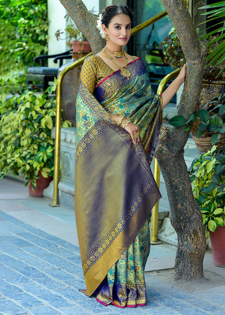 Shades of Blue Kanjivaram Silk Saree Featuring All-Over Zari Weaving