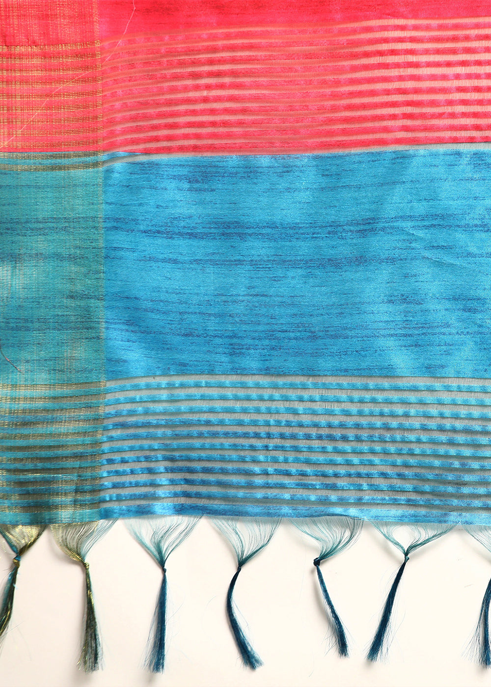 Cream White & Blue Tussar Silk Saree with Classic Temple Border Design