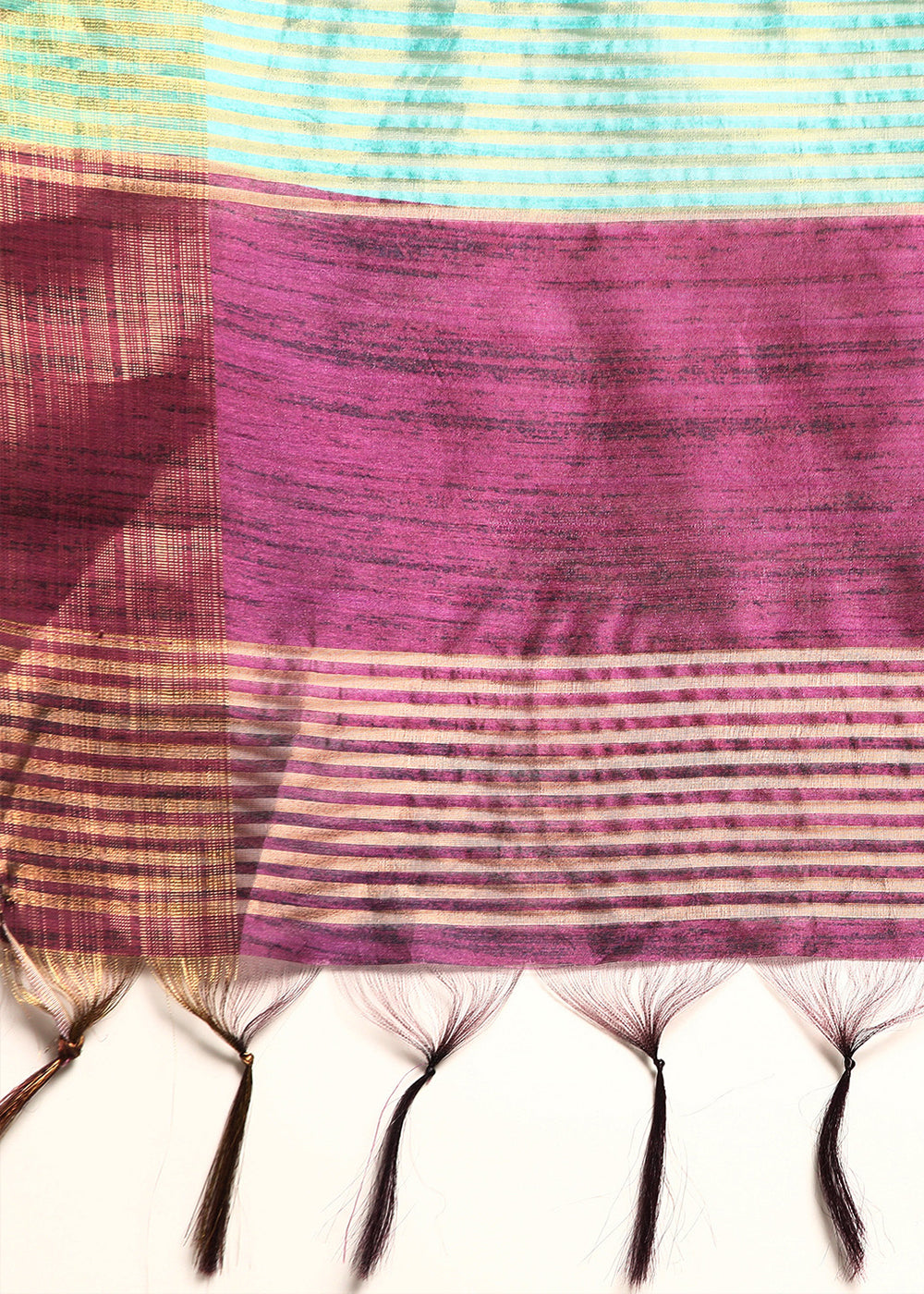 Cream White & Purple Tussar Silk Saree with Classic Temple Border Design