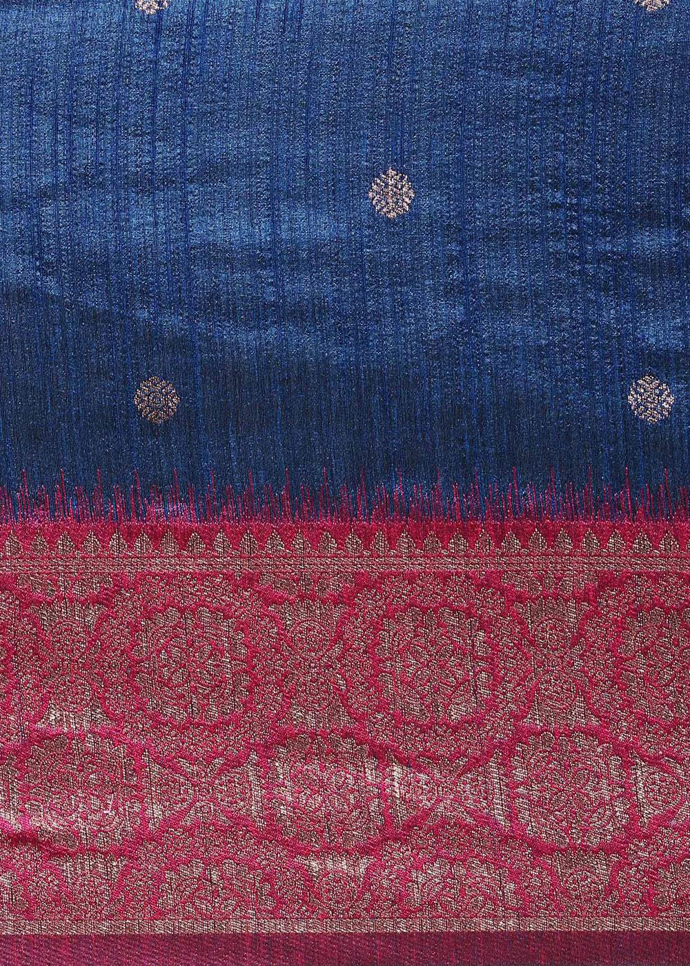 Indigo Blue Banarasi Silk Saree with Contrast Zari Accents on Border