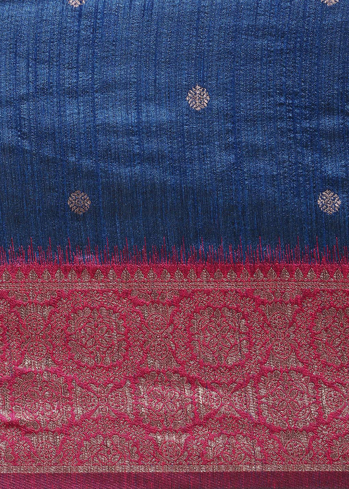 Indigo Blue Banarasi Silk Saree with Contrast Zari Accents on Border