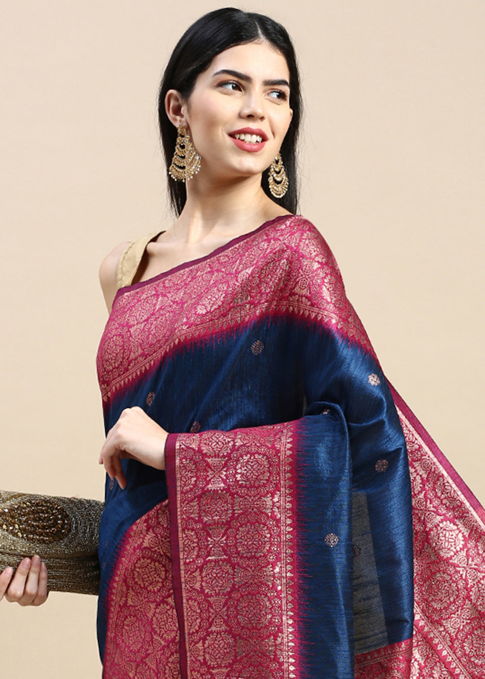 Indigo Blue Banarasi Silk Saree with Contrast Zari Accents on Border