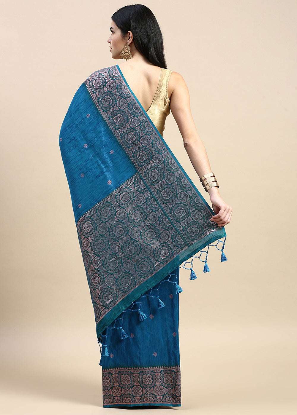 Azure Blue Banarasi Silk Saree with Contrast Zari Accents on Border