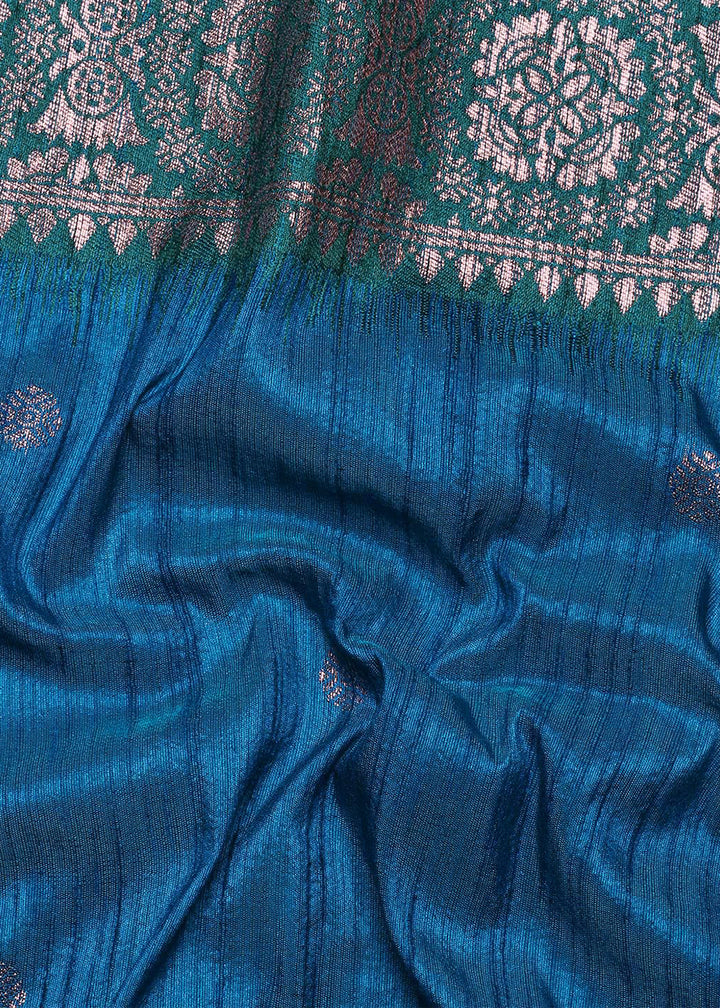 Azure Blue Banarasi Silk Saree with Contrast Zari Accents on Border