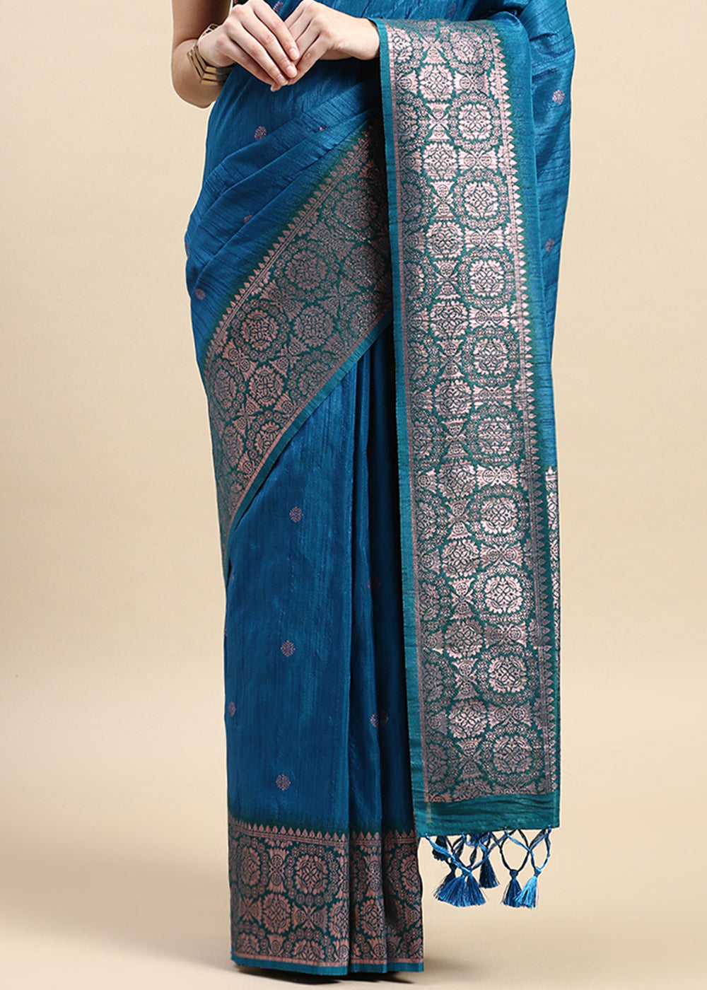 Azure Blue Banarasi Silk Saree with Contrast Zari Accents on Border