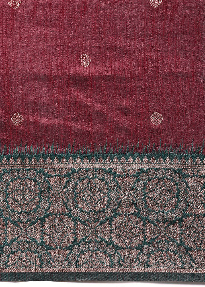 Maroon Red Banarasi Silk Saree with Contrast Zari Accents on Border