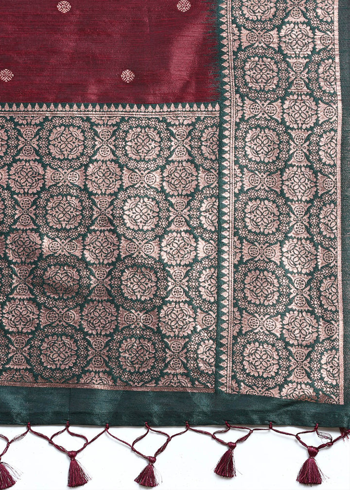 Maroon Red Banarasi Silk Saree with Contrast Zari Accents on Border