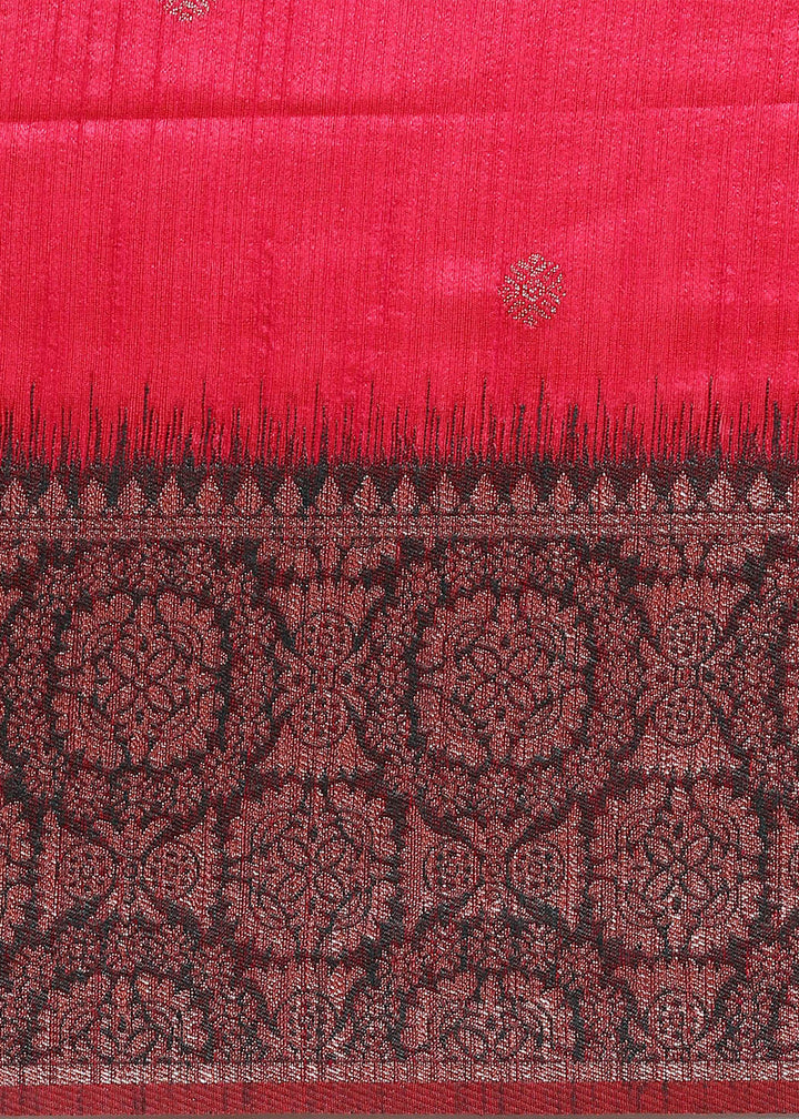 Crayola Red Pink Banarasi Silk Saree with Contrast Zari Accents on Border