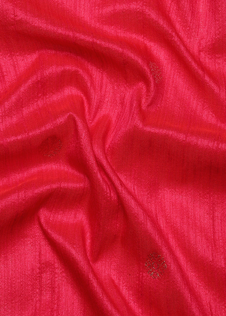 Crayola Red Pink Banarasi Silk Saree with Contrast Zari Accents on Border