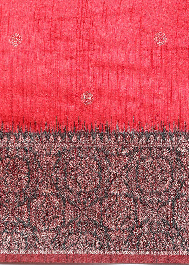 Candy Red Banarasi Silk Saree with Contrast Zari Accents on Border