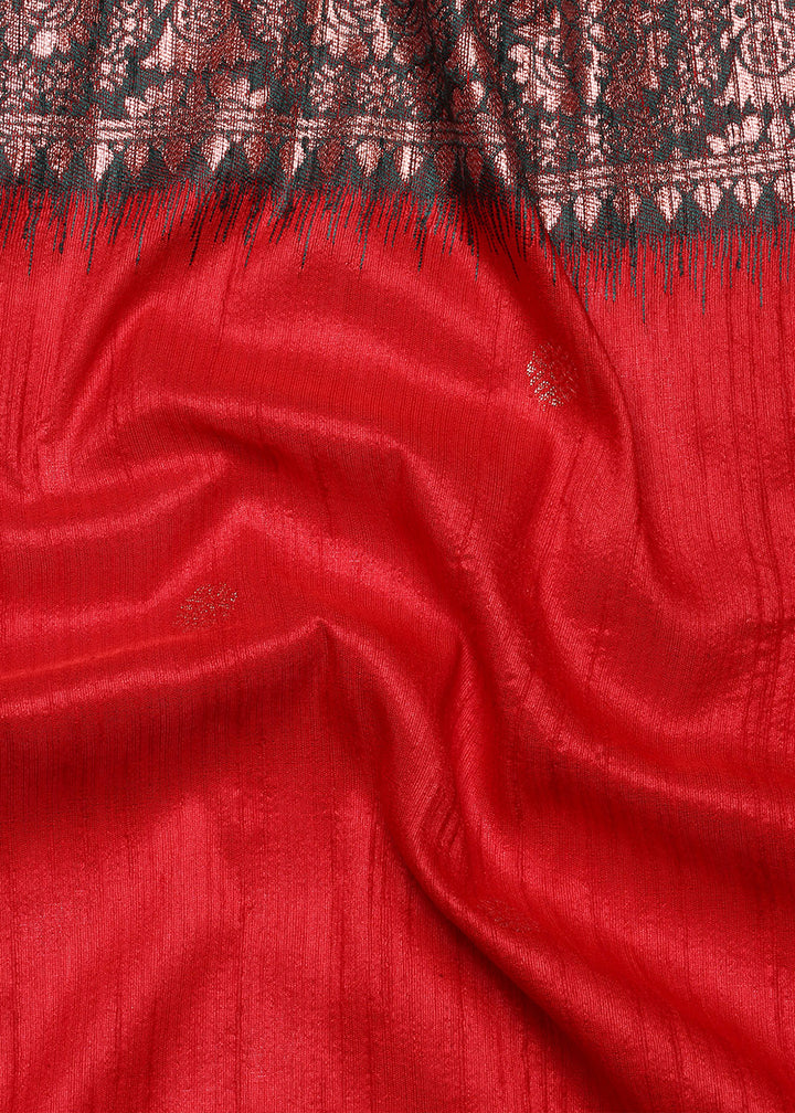 Candy Red Banarasi Silk Saree with Contrast Zari Accents on Border