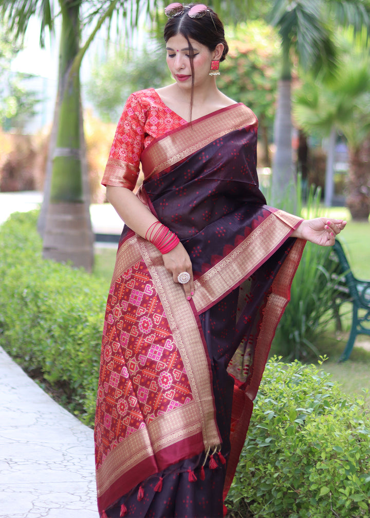 Deep Purple Raw Silk Saree with Intricate Patola Print & Zari Pallu