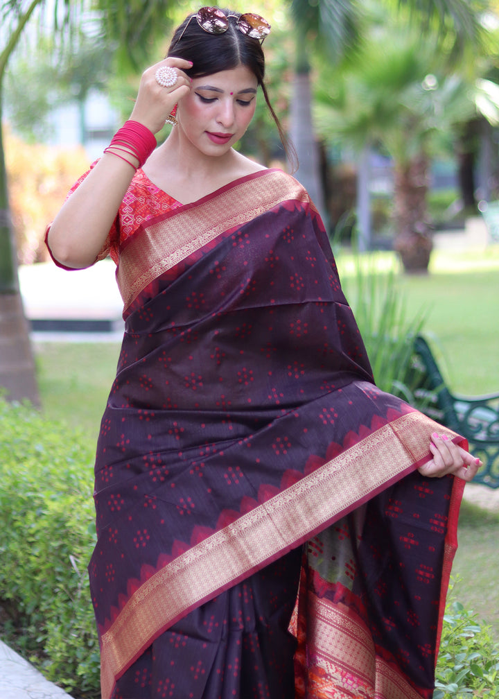 Deep Purple Raw Silk Saree with Intricate Patola Print & Zari Pallu