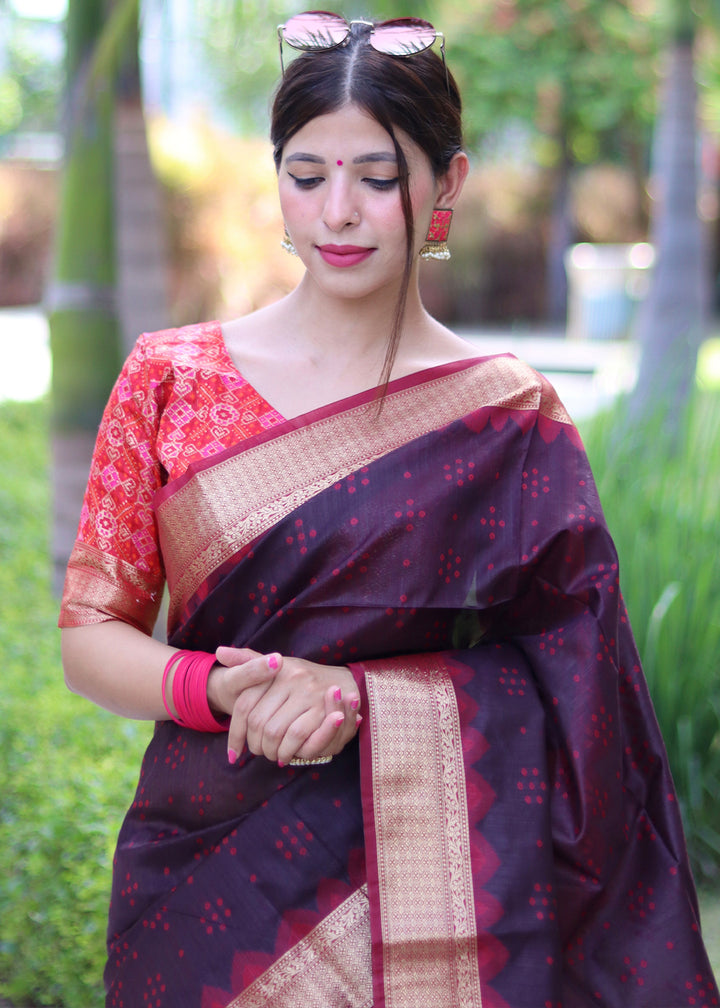 Deep Purple Raw Silk Saree with Intricate Patola Print & Zari Pallu