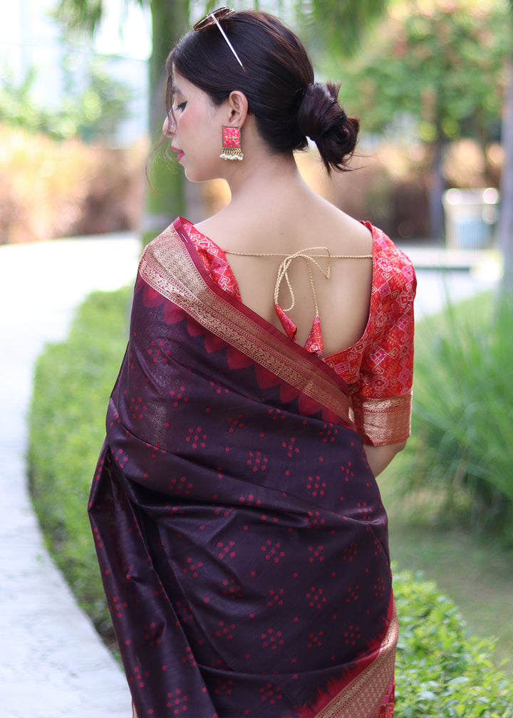 Deep Purple Raw Silk Saree with Intricate Patola Print & Zari Pallu