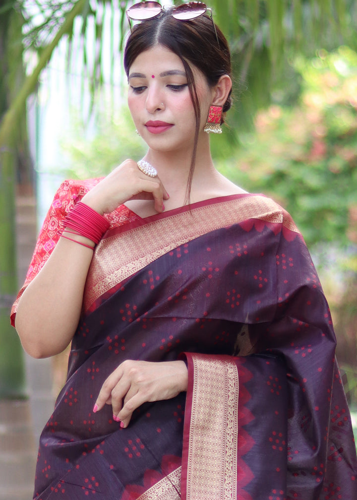 Deep Purple Raw Silk Saree with Intricate Patola Print & Zari Pallu