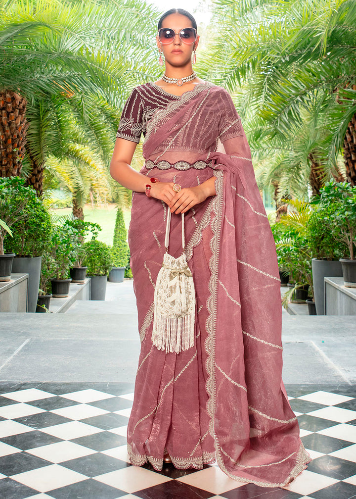 Chic Wildberry Purple Organza Saree with Detailed Embroidery