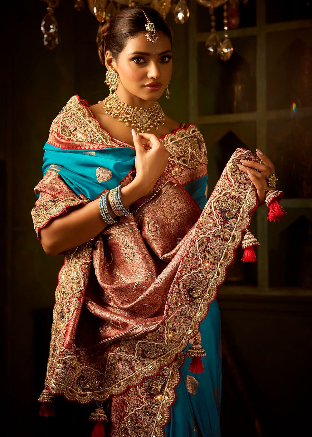 Festive Saree Box Set – 5 Pcs Bangalore Silk with Embroidery