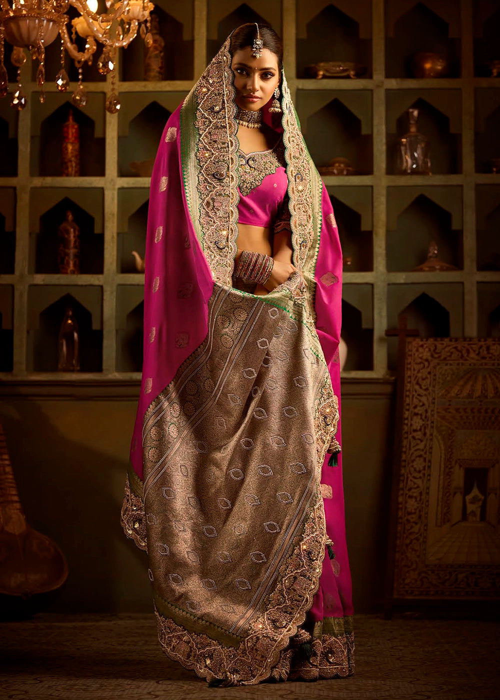 Festive Saree Box Set – 5 Pcs Bangalore Silk with Embroidery