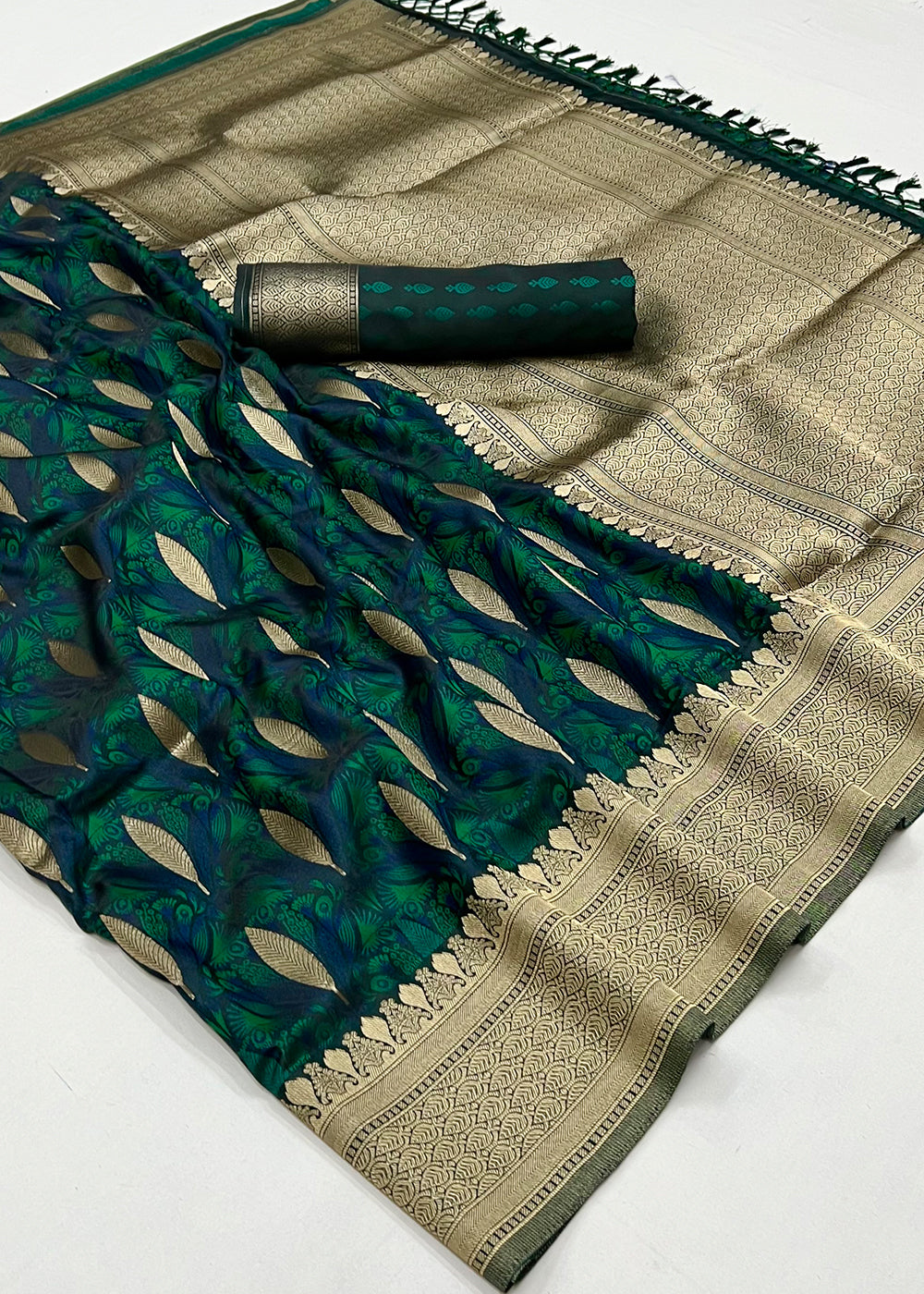 Turtle Green Handloom Satin Silk Saree Featuring Buttis All Over