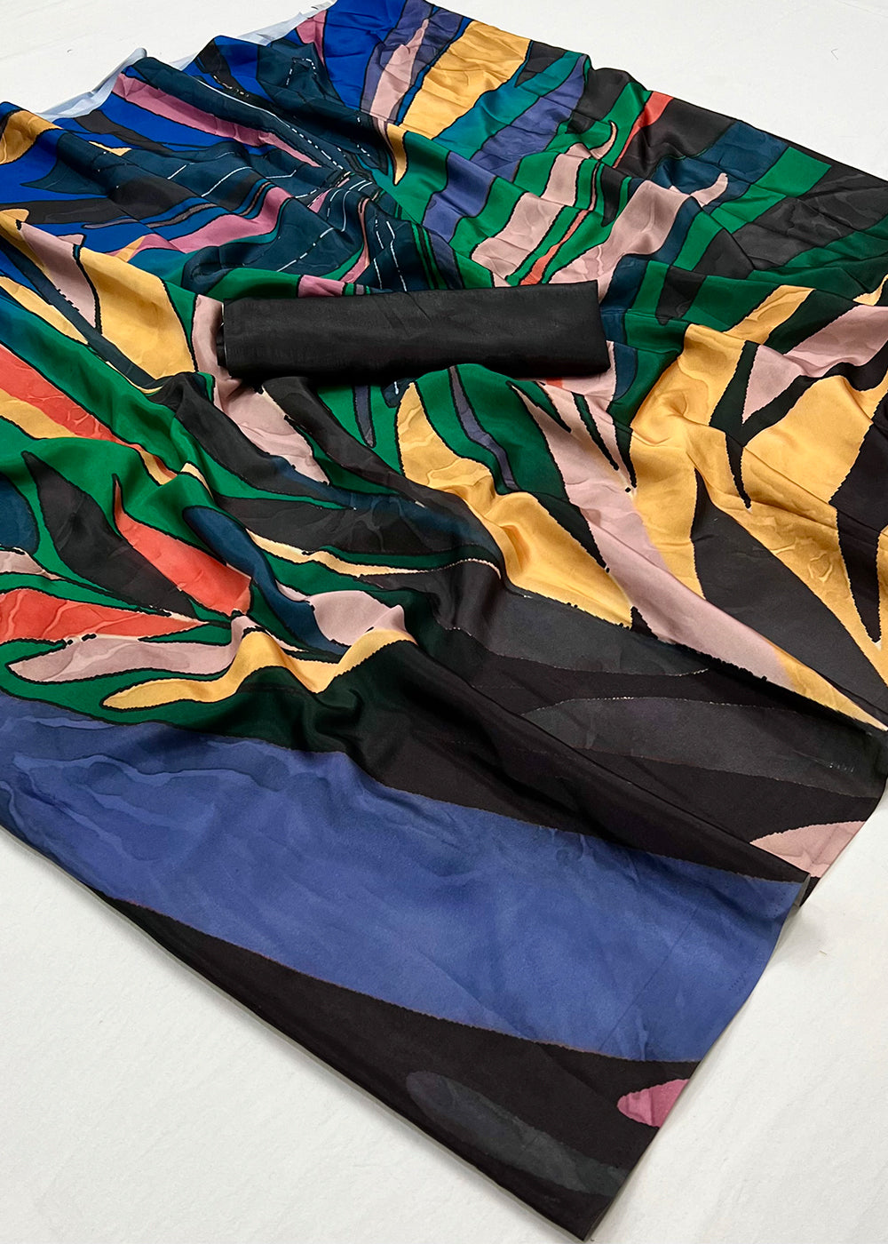 Multicolored Designer Printed Silk Crepe Saree