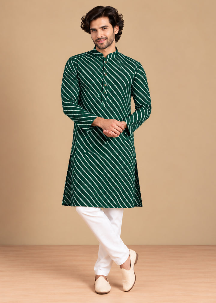 Green Rayon Digital Print Knee Length Kurta for Men