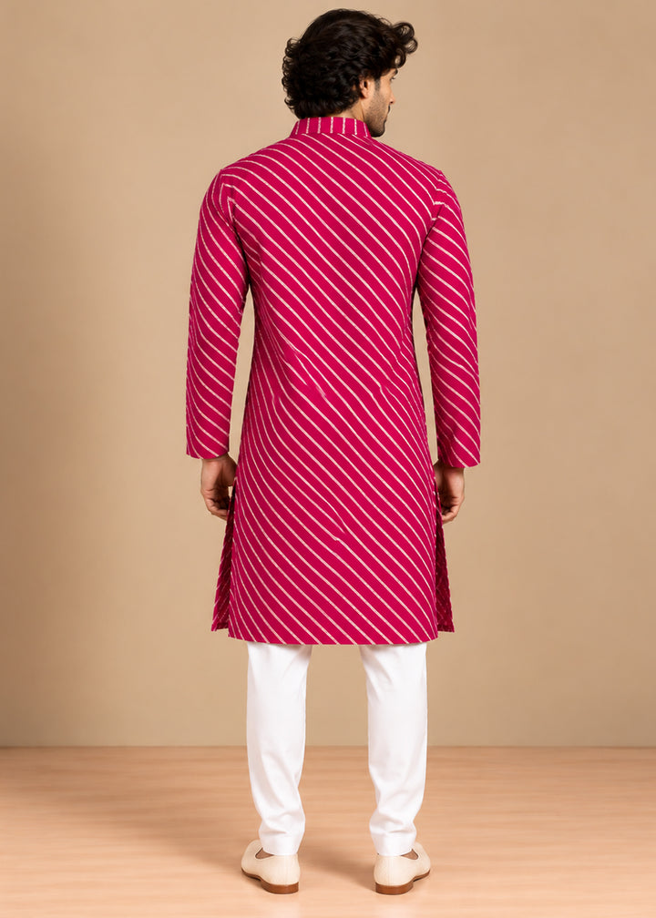 Fuchsia Rayon Digital Print Knee Length Kurta for Men