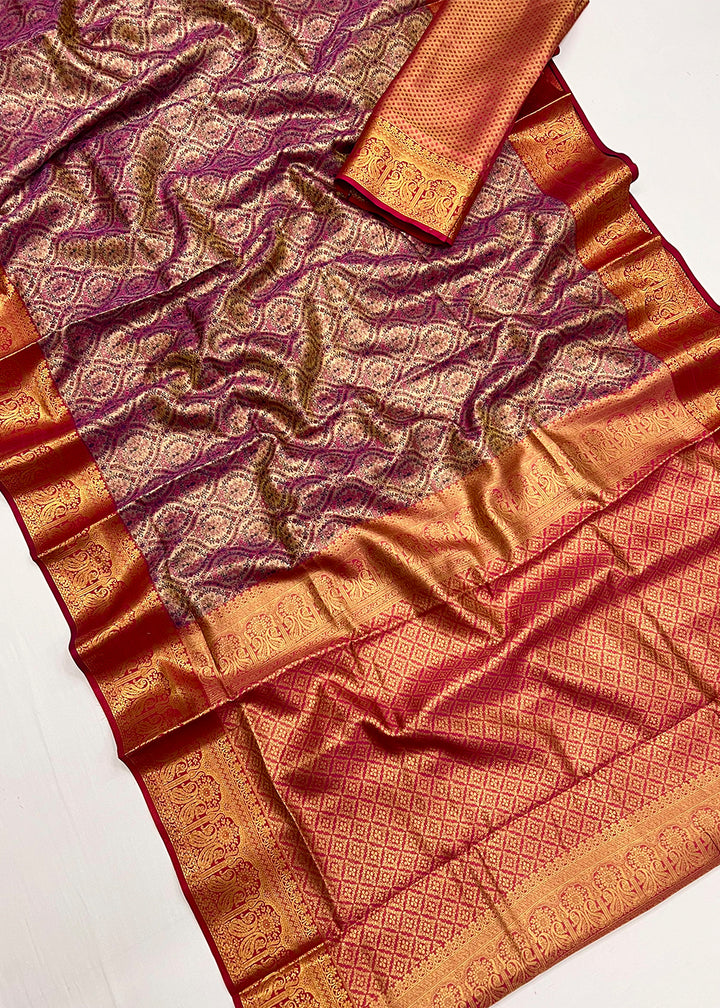 Purple & Pink Two-Tone Handcrafted Kanjivaram Silk Saree