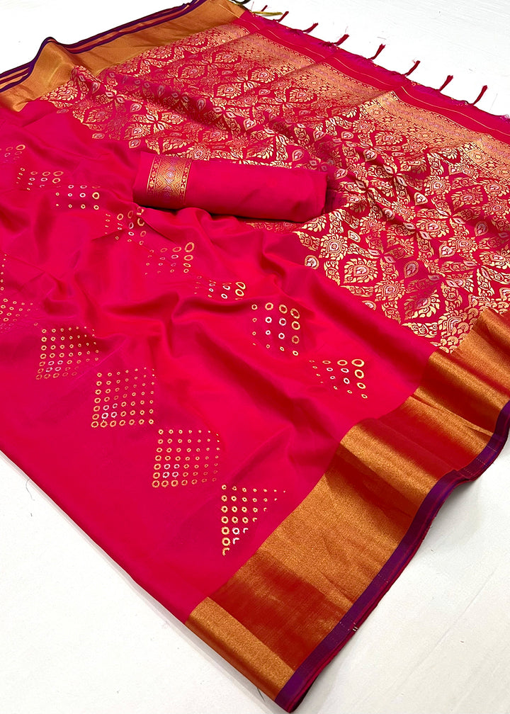 Magenta Pink Handloom Satin Silk Saree - Woven to Perfection