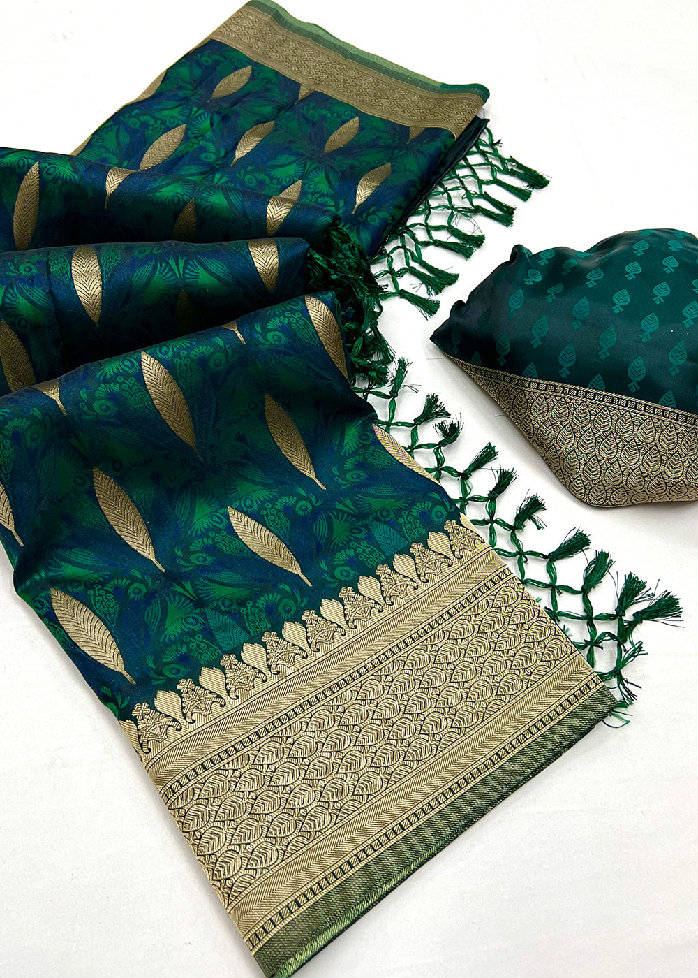 Turtle Green Handloom Satin Silk Saree Featuring Buttis All Over