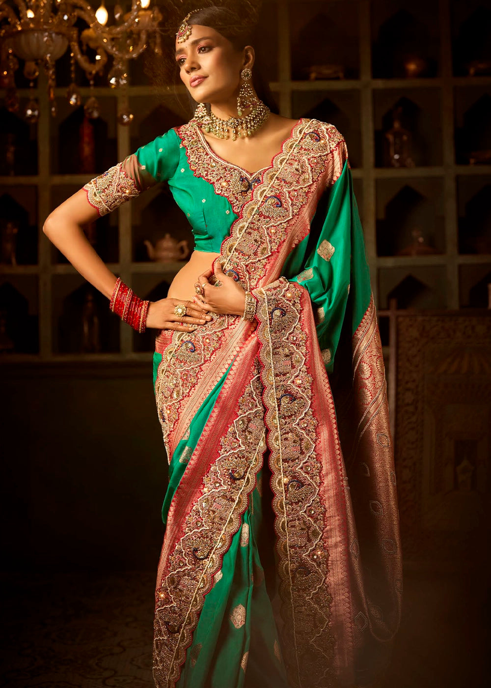 Festive Saree Box Set – 5 Pcs Bangalore Silk with Embroidery
